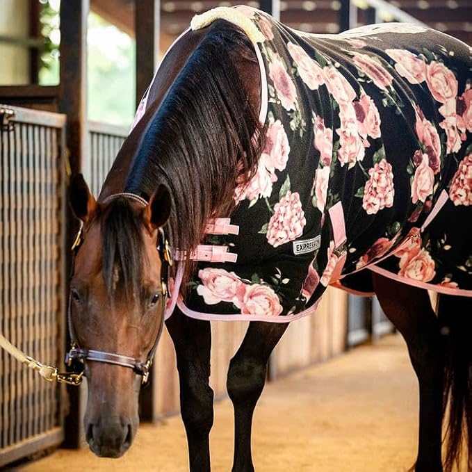 Jeffers Expression Fleece Cooler for Horses, Standard Neck, Rose Garden 75"- Equine Towel Blanket, Moisture Absorbent, Light Weight, Best for Drying, Exercise, Bathing, Adjustable Belly Bands