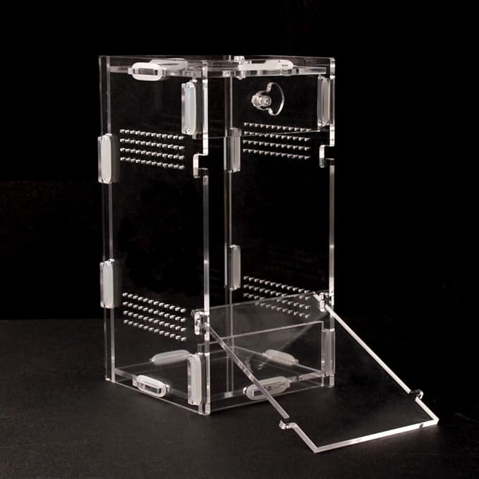 Acrylic Jumping Spider Enclosure, Small Reptile Terrarium Habitat for Tarantula Snail Insect Small Reptile (3.3x3.7x7inch)