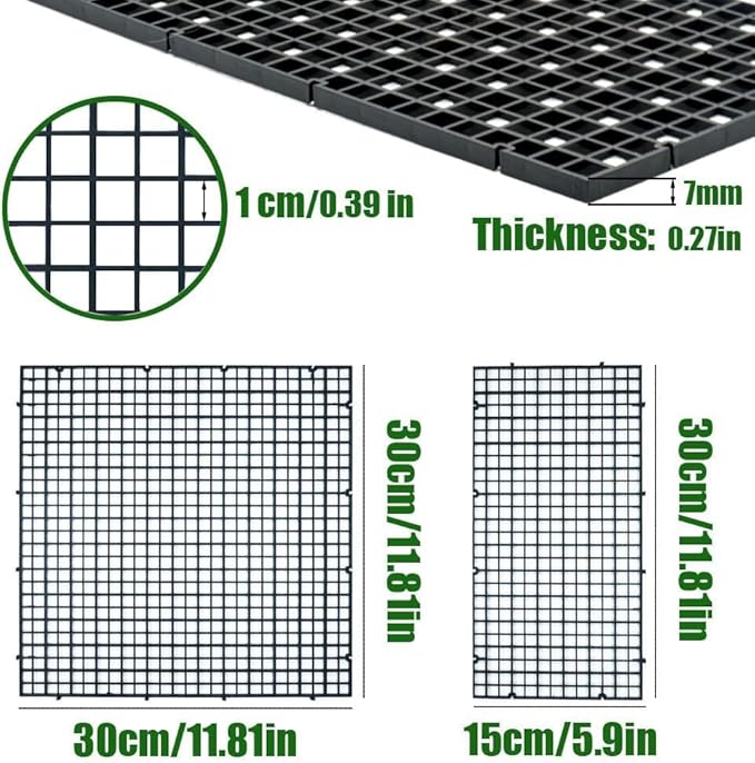 LINLAN 4 Pieces 11.8x11.8in (30X30cm) Aquarium Grid Plastic, Fish Tank Divider, Egg Crate for DIY Filtration and Bottom Protection in Aquascaping (Black-No Accessories)