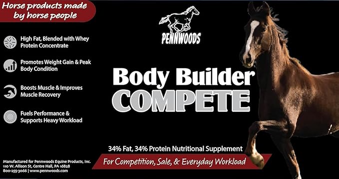 Pennwoods Body Builder Compete: Advanced Horse Weight Gain Supplement, Designed for Competition and Sale, 22lb Bag