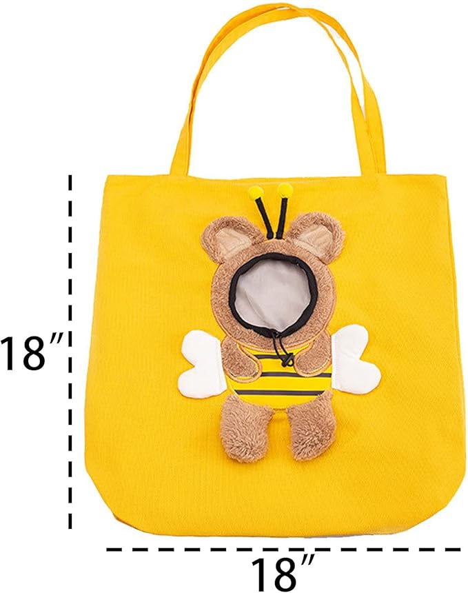 Pet Canvas Shoulder Carrying Bag, Cute Bee Shaped Cat Carrier, L Size Portable Kitten & Puppy Tote, Comfort Carriers for Small Dogs, Cats, and Pets, Handbag for Outdoor, Shopping, and Camping