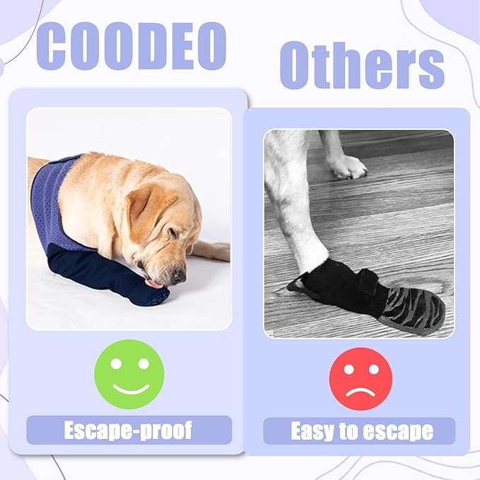 COODEO Dog Socks to Prevent Licking Paws, Healing Boots & Paw Protectors with Non-Slip Bottoms for Wound Protection, Waterproof Sleeve Shoes for Licking（Purple，3XL_Right