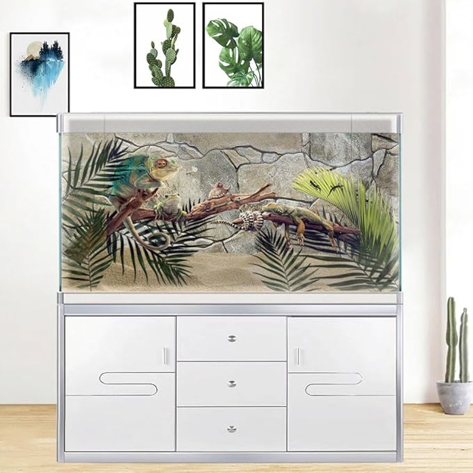 30X18IN Marble Aquarium Background, Art Marble Aquarium Background, Natural Marble Glass Terrarium Background with 8 EVA Double-Sided Tape