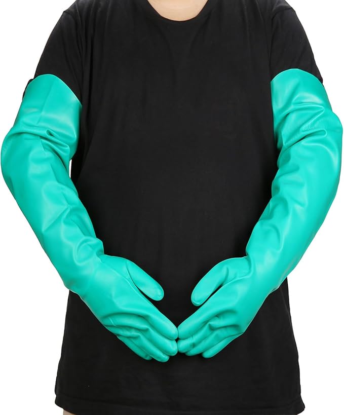 Aquarium Gloves for Fish Tank Maintenance,Shoulder Length Waterproof Long Rubber Hands Protector for Fish Aquarium Water Change Cleaner Dog Cat Bath and Kitchen,Large