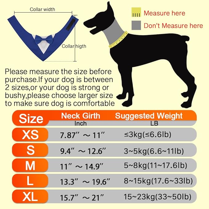 Dog Tuxedo, Adjustable Formal Wedding Outfit Bandana Dog Tux Collar with Bow Tie, Pet Birthday Valentines Outfit Cosplay(X-Large)