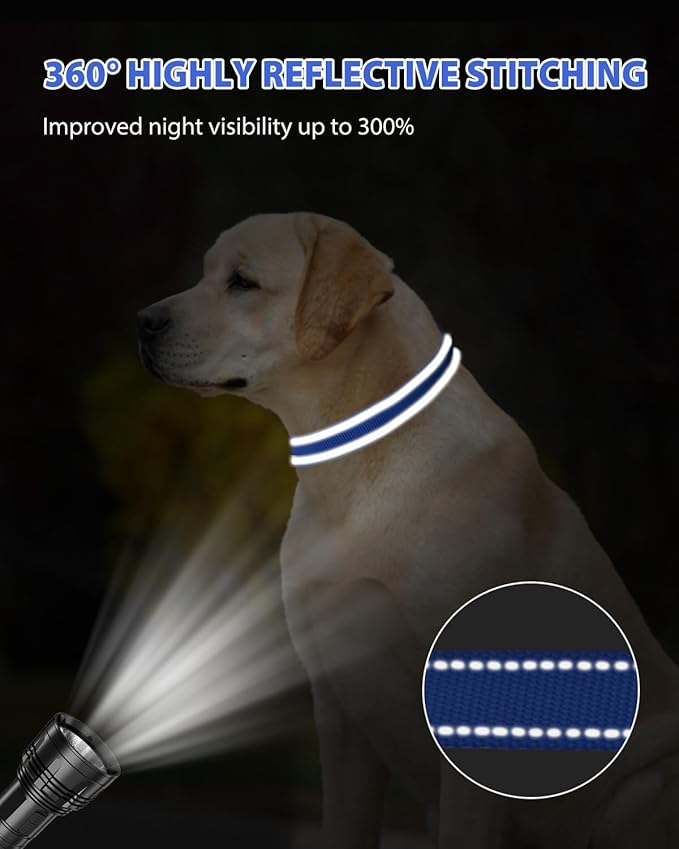 Joytale Reflective Dog Collar, Adjustable Nylon Pet Collar with Quick-Release Buckle for Medium Dogs, Navy Blue, M