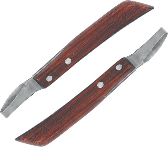 7 Inch Swiss Hoof Knife Double Edged – Stainless Steel Curved Blade Farrier Tool with Round Wooden Grip, Multipurpose Hoof Trimming Knife for Livestock.