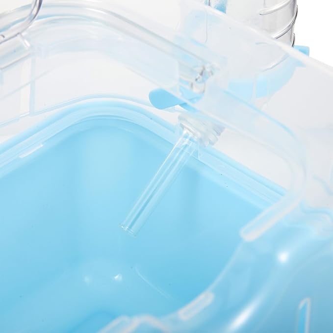 POPETPOP Portable Hamster Cage : Plastic Hamster Carrier with Water Bottle - Breathable Small Animal Carrier Cage for Gerbil Hedgehog, 8.84X6.68X6.48in (Blue)