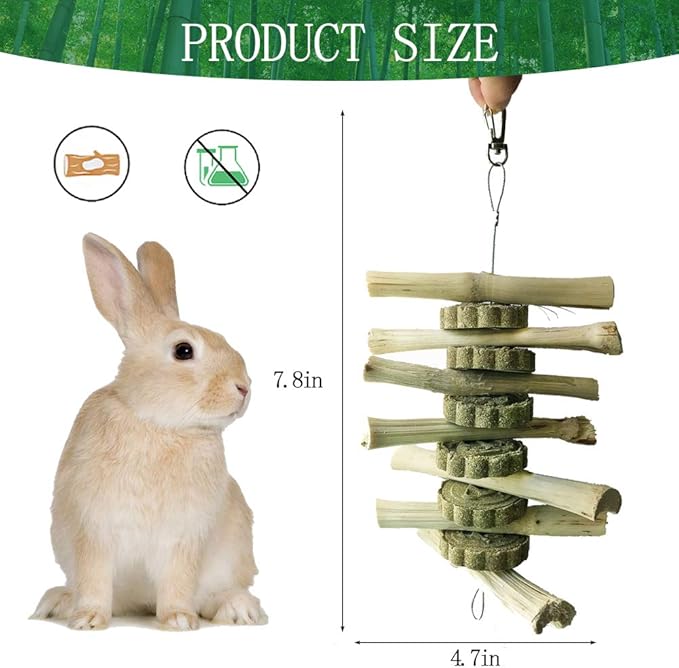 kathson Chinchilla Treats Bunny Chew Toys for Rabbits Teeth Grinding,Organic Bamboo Sticks Natural Toys for Hamsters 2 Pack