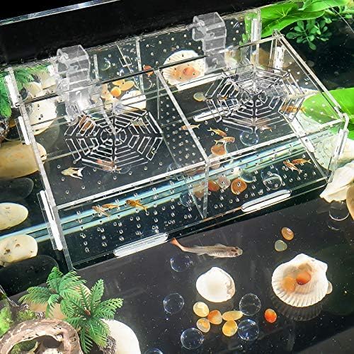 Hamiledyi Acrylic Breeding Isolation Box - Transparent Aquarium Hatchery for Guppy/Shrimp/Small Fish, Safe Nursery Tank with Air Tube & Suction Cups(7.8" × 3.9" × 3.9")