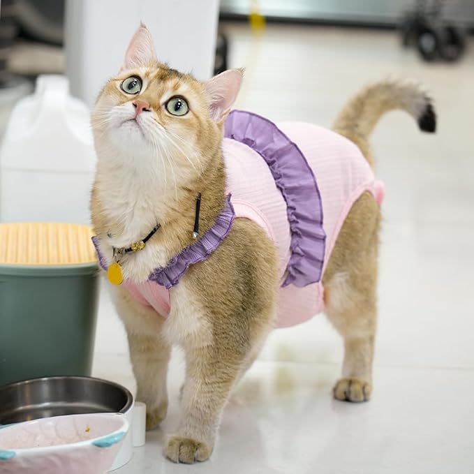 Cat Recovery Suit,Kitten Onesie After Surgery,E-Collar Alternative for Abdominal Wound and Skin Diseases,Soft Breathable Bodysuit After Spay（Pink-l）