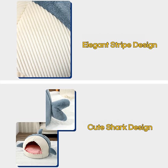Shark Cat House, Shark Shaped Kennel, Kitten Bed Hideout House, Covered Shark Head Shaped Indoor Pet Nest for Cat, Small Dogs (Grey, M(17 * 16 * 12.6 in))