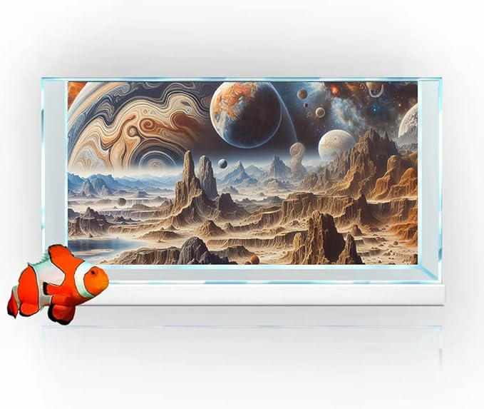 48X24IN Cosmic Spaceterrarium Background, Cool Parallel Space Themed Aquarium Reptile Habitat Background, Aquarium Background with 10EVA Double-Sided Tape