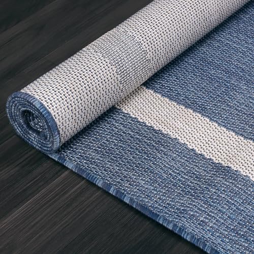 Bordered Outdoor Rug 10x14 Washable Outside Carpet for Indoor Patio Porch Waterproof Easy Cleaning Non Shedding Area Rugs Blue 10 x 14