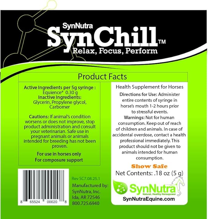 SynChill Oral Horse Calming Gel, 100% Natural & Nutritional Supplement, Lab Proven Results, Designed for Focus & Performance, Approved by Olympic Professionals & Veterinarians, Made in USA - 10 Pack