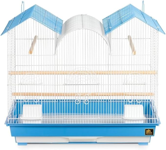 Renaissance Rhapsody Triple Roof Bird Cage with Elegant Multi-Tiered Design, Durable Construction, Spacious Interior Blue