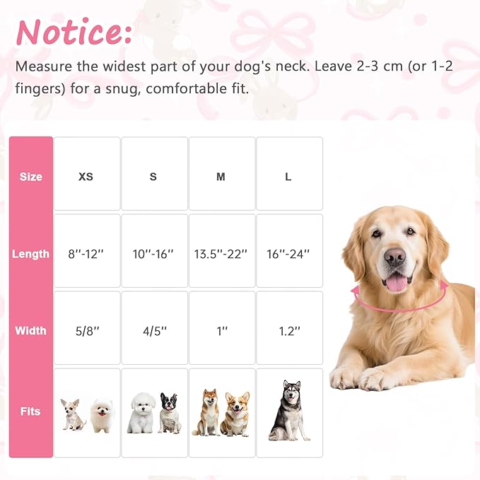 Easter Dog Collar, Spring Pink Dog Collar with Pink Bow & Rabbit, Adjustable Cotton Puppy Collars Girl Boy Collar for Small Medium Large Dogs -M