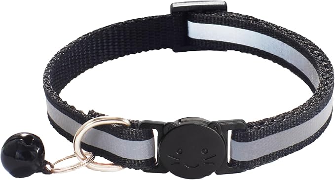 3 Pack Reflective and Breakaway Cat Collars with Bells，Adjustable Kitten Collars from 7.5 to 12.5 Inches, Ideal of Kitten Collar, Suitable for Girls and Boys (Black)