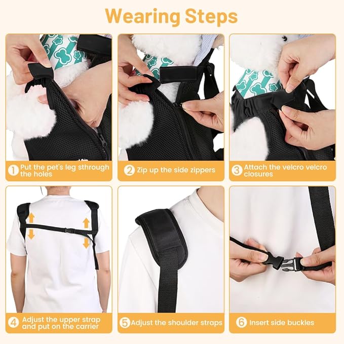 Inspack Dog Backpack Carrier/Cat Carrier, Adjustable Pet Front Carriers Travel Bag for Puppy Medium Dogs, Legs Out, Soft Ventilated Dog Chest Carry Backpacks for Hiking/Camping, 7-11 lbs, Black