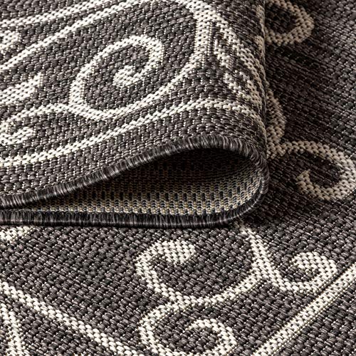 Vintage Filigree Indoor Outdoor Round Area Rug 4 Ft Black