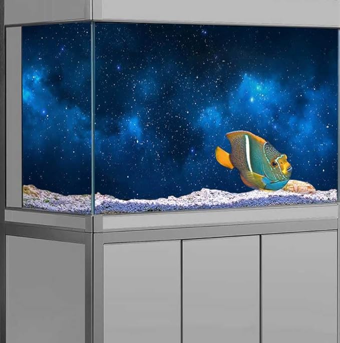 36X18IN Starry Aquarium Background, Art Starry Fish Tank Decorations Background, with 8 EVA Double-Sided Tape