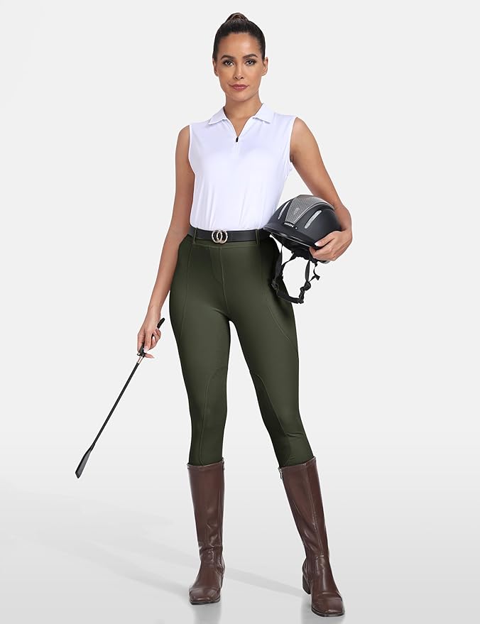 MoFiz Women's Horse Riding Pants Full Seat Silicon Knee-Patch Equestrian Breeches Horseback Schooling Tights Zipper Pockets