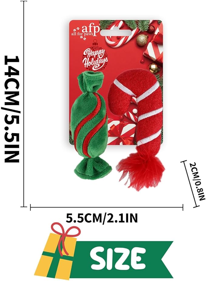 ALL FOR PAWS Christmas Cat Toys with Catnip, Teething Chew Bite Resistant Toy for Indoor Cats, Xmas Gift Kitten Toys, Interactive Kitten Toys