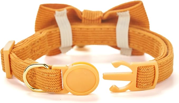 Cotton Breakaway Cat Collar with Bow Tie and Bell, Adjustable Cute Soft Corduroy Kitten Collars for Girl and Boy Cats