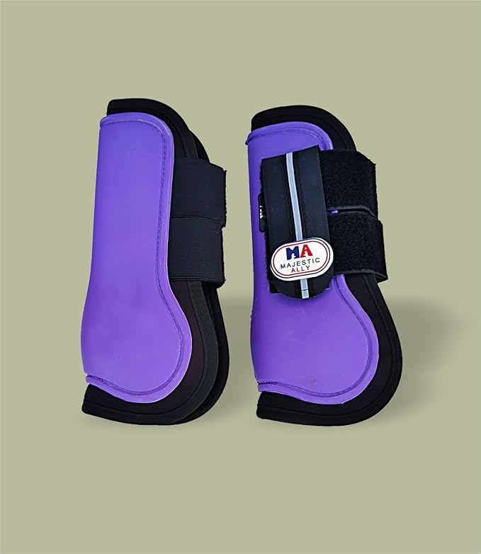 Majestic Ally Horse Leg Protection Fetlock and Tendon Boots Set, PU Shell, Neoprene Lining, Hook and Loop Closures, Multiple Colors and Sizes