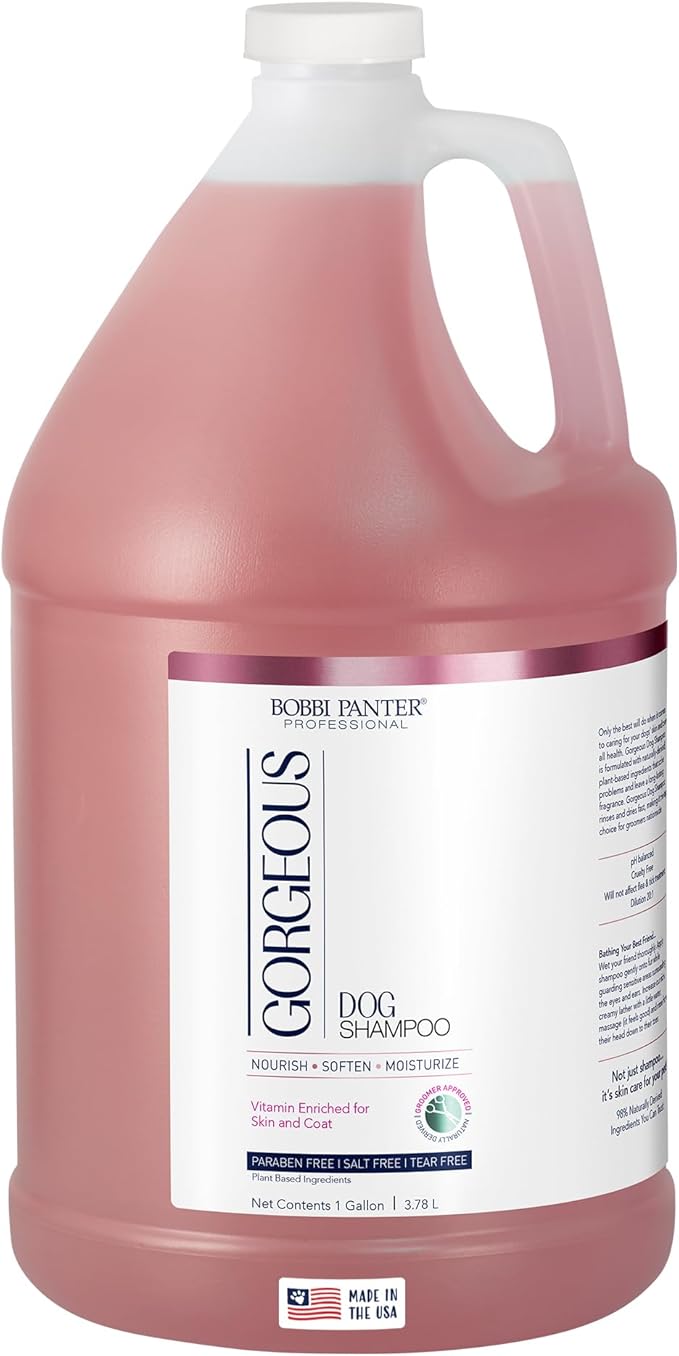 Bobbi Panter Gorgeous Dog Shampoo for Natural Brightening & Whitening, Naturally Derived Ingredients, Tear-Free, Salt-Free, Paraben-free, pH-Balanced, Peach Scent, 20:1 Concentrated Formula, 13 oz