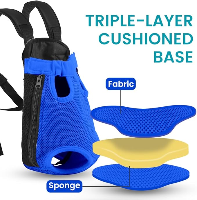 Dog Backpack Carrier, Thick Straps & Cushion, Pet Sling Front Backpacks for Small Medium Dogs 7-11 Lbs, Legs Out, Adjustable Wearable Puppy Chest Travel Bag, Easy-Fit for Hiking/Walking/Camping
