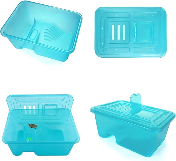 kathson Turtle Tank Aquarium, Turtle Habitat Reptile Plastic Terrarium Safe Durable, Tortoise Tank with Lid Prevent from Climbing Escaping (Small)