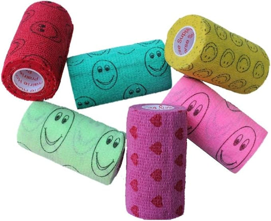 Prairie Horse Supply 3 Inch Vet Wrap Tape Bulk (Assorted Patterns) (Pack of 6) Self Adhesive Adherent Adhering Flex Bandage Grip Roll Dog Cat
