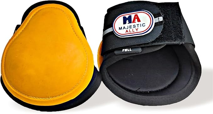 Majestic Ally Horse Leg Protection Fetlock and Tendon Boots Set, PU Shell, Neoprene Lining, Hook and Loop Closures, Multiple Colors and Sizes