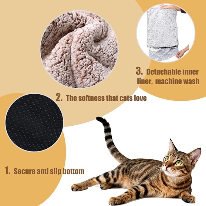 AIO Heated cat Bed Self Warming Cat Bed Self Heating Cat Dog Mat Advanced Grey Extra Warm Thermal Pet Pad for Indoor Outdoor Pets with Removable Cover Non-Slip Bottom Washable Non Electric