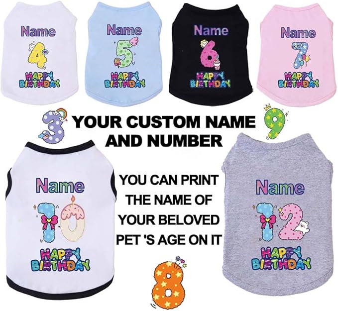 Custom Dog Birthday Shirt,Personalized Pet Apparel Print with Name Age Number,Pet Birthday Outfit,Lightweight Breathable Cotton Vest for Small Medium Large Dogs Cat (Pink, X-Small)