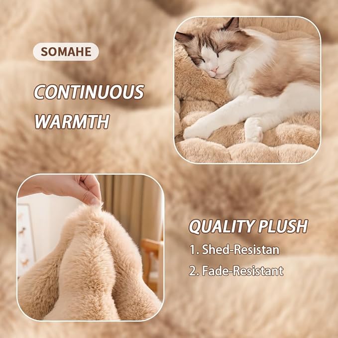 Dog Beds Mats Cat Bed Mat Plush Faux Fur Puppy Pad with Anti-Skid Bottom Cozy Kitten Bed for Carriers/Floor Dog Friendly 27 x 20 Inch Large Coffee