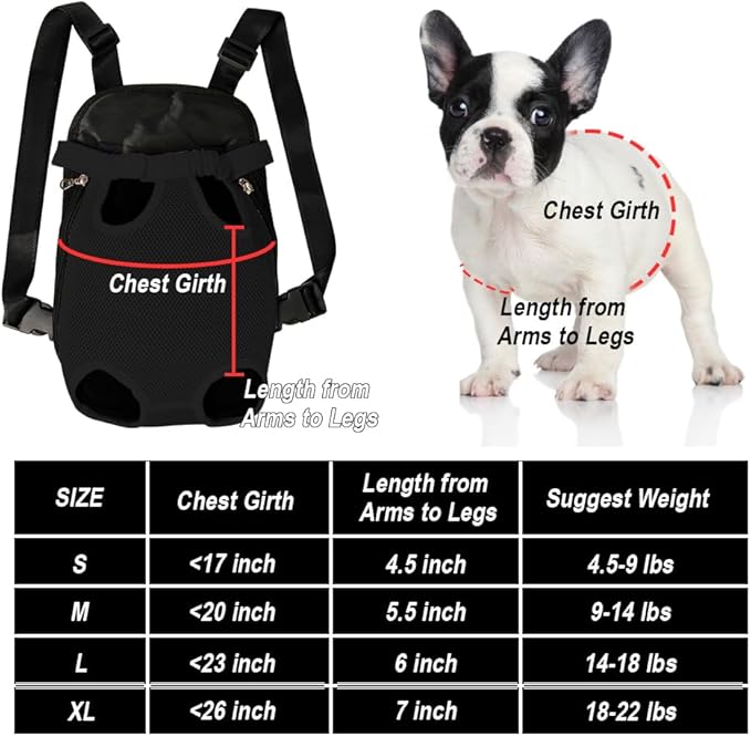FEimaX Dog Carrier Backpack Pet Legs Out Front Cat Travel Bag, Adjustable Puppy Backpacks Carriers Hands-Free for Small Medium Dogs Cats Hiking Traveling Camping Daily Walking (Small, Black)