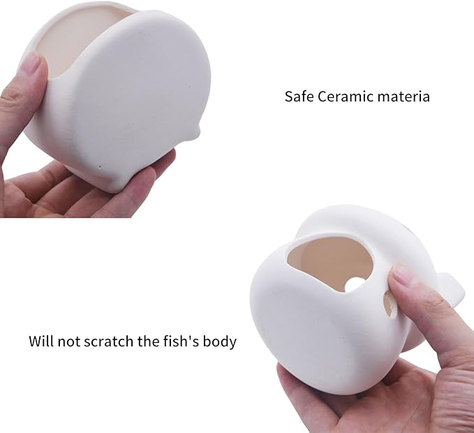 Cute Betta Fish Tank House with Cave Set, Small Mushroom Aquarium Decor Pottery Hide Habitat Hut for Betta Fish Passing or Hiding Safely(White Mushroom + Cave)