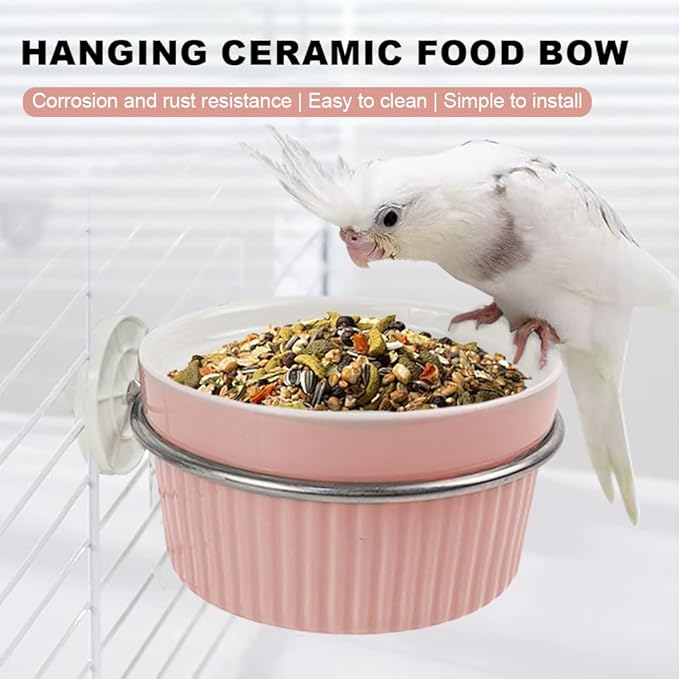 Ceramic Bird Feeder for Cage, Automatic Parrot Feeding Cups - Easy to Clean & Install, Dishwasher Safe Small Animal Food Water Dish for Parrots, Cockatiels, Canaries