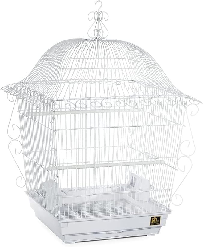 Baroque Brilliance Scrollwork Bird Cage with Intricate Design, Durable Metal Construction, Spacious Interior White