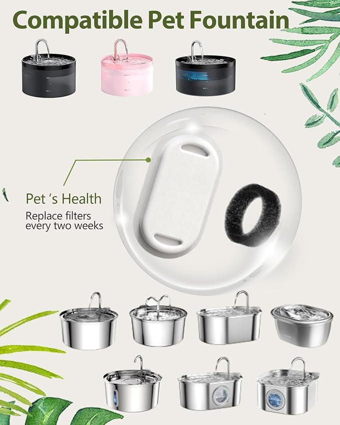 GIOTOHUN 16 Cat Water Fountain Filters, 8 Pieces Filters + 8 Pieces Foam Filters for Cat Fountains, Filtering Hair (Sponge), Triple Filtering (Filter), Suitable for GIOTOHUN Cat Fountain, White