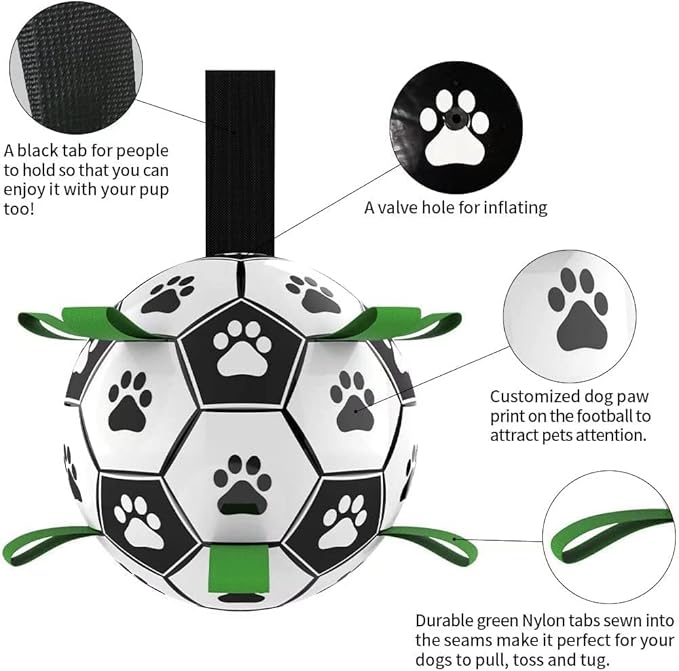 Dog Toys Soccer Ball with Straps, Interactive Toys for Tug of War, Puppy Birthday Gifts, Dog Tug Water Toy, Durable Dog Balls for Medium & Large Dogs（5 Inch