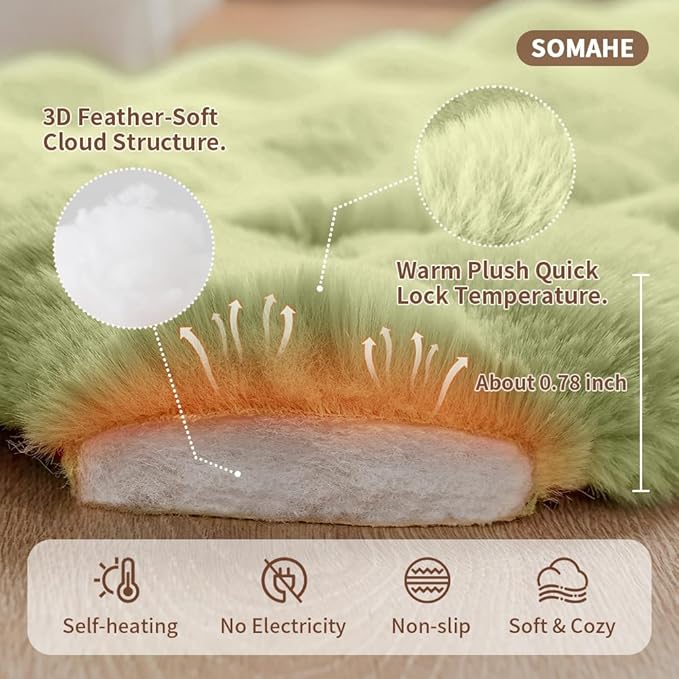 Cat Beds for Indoor Cats Faux Fur Pet Pad Mat Plush Kitten Bed with Non-Slip Bottom for Carriers/Couch Dog & Puppy Friendly 35 x 27 Inch X-Large Green