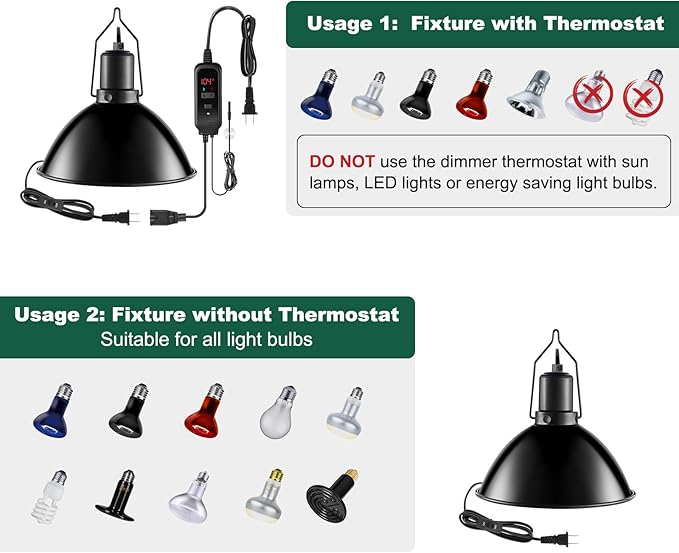 DXOPHIEX 8.5 inch Reptile Heat Lamp Fixture with Dimming Thermostat,Reptile Light Fixture Max 150W,PID Inverter Thermostat with Temperature Controller for Bearded Dragon,Turtles,Snake,Lizard and Gecko