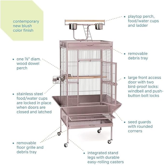 Suburban Sophistication Playtop Bird Home with Spacious Design, Durable Materials, Removable Perches Small/Blush