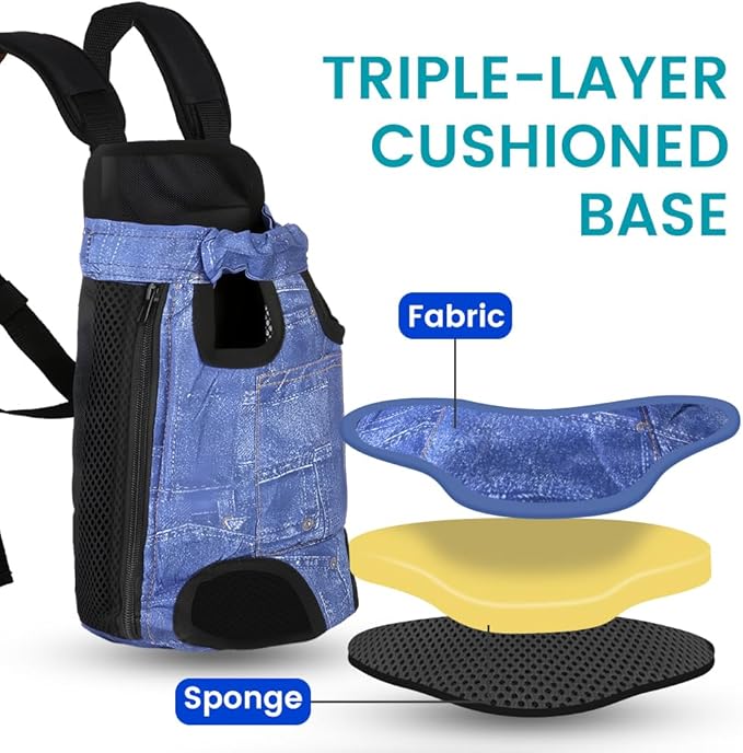 Dog Backpack Carrier, Front Pocket for Essentials, Legs Out Carrying Sling Travel Bag for Small Medium Dogs 2.5-4 Lbs, Soft Wearable Puppy Chest Carry Backpacks for Walking/Hiking/Camping/Traveling