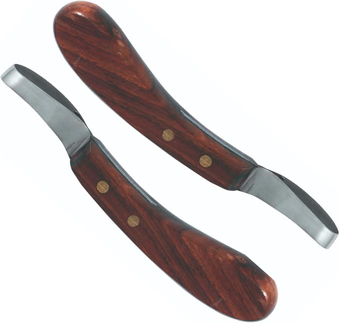 7 Inch Swiss Hoof Knife Double Edged – Stainless Steel Curved Blade Farrier Tool with Round Wooden Grip, Multipurpose Hoof Trimming Knife for Livestock. (Oval Hoof Knife)