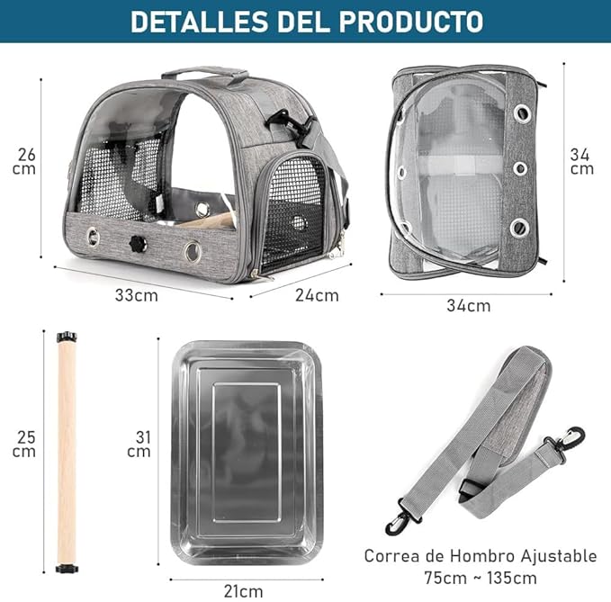 Bird Travel Carrier Portable Parrot Carry Transport Bag with Stand Perch and Tray Breathable Travel Cage for Cockatiel Parakeet Small Bird