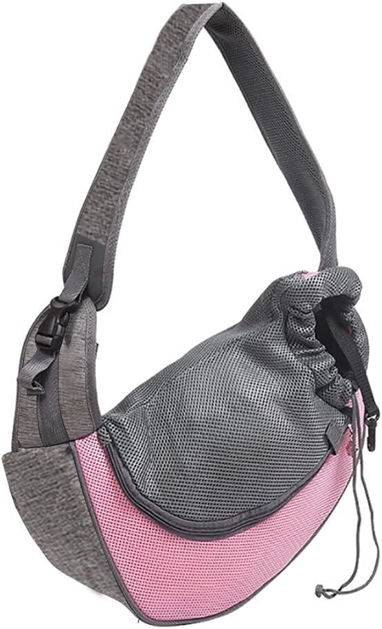 JiangYanus Dog Carrier Sling, Hand Free Drawstring Dog Papoose with Adjustable Strap, Breathable Mesh Travel Safe Puppy Sling Bag Carrier, Crossbody Satchel Dog Purse with Pocket for Outdoor Dogs Cats